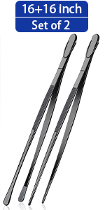 JETKONG 4 Pcs Kitchen Tweezers, 12'' and 10'' Stainless Steel Cooking Tweezers Set, High-Precision Tweezers Tongs for Cooking, Repairing, Seafood and BBQ (Black)