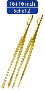 JETKONG 4 Pcs Kitchen Tweezers, 12'' and 10'' Stainless Steel Cooking Tweezers Set, High-Precision Tweezers Tongs for Cooking, Repairing, Seafood and BBQ (Black)