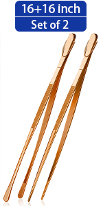 JETKONG 4 Pcs Kitchen Tweezers, 12'' and 10'' Stainless Steel Cooking Tweezers Set, High-Precision Tweezers Tongs for Cooking, Repairing, Seafood and BBQ (Black)