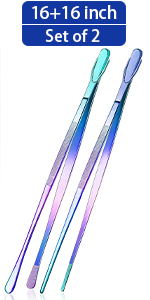 JETKONG 4 Pcs Kitchen Tweezers, 12'' and 10'' Stainless Steel Cooking Tweezers Set, High-Precision Tweezers Tongs for Cooking, Repairing, Seafood and BBQ (Black)