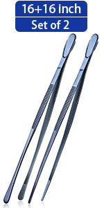 JETKONG 4 Pcs Kitchen Tweezers, 12'' and 10'' Stainless Steel Cooking Tweezers Set, High-Precision Tweezers Tongs for Cooking, Repairing, Seafood and BBQ (Black)