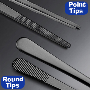 JETKONG 4 Pcs Kitchen Tweezers, 12'' and 10'' Stainless Steel Cooking Tweezers Set, High-Precision Tweezers Tongs for Cooking, Repairing, Seafood and BBQ (Black)