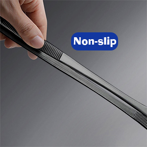 JETKONG 4 Pcs Kitchen Tweezers, 12'' and 10'' Stainless Steel Cooking Tweezers Set, High-Precision Tweezers Tongs for Cooking, Repairing, Seafood and BBQ (Black)