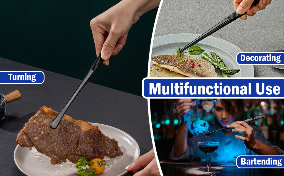 JETKONG 4 Pcs Kitchen Tweezers, 12'' and 10'' Stainless Steel Cooking Tweezers Set, High-Precision Tweezers Tongs for Cooking, Repairing, Seafood and BBQ (Black)