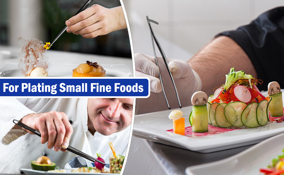 JETKONG 4 Pcs Kitchen Tweezers, 12'' and 10'' Stainless Steel Cooking Tweezers Set, High-Precision Tweezers Tongs for Cooking, Repairing, Seafood and BBQ (Black)