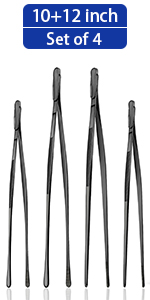 JETKONG 4 Pcs Kitchen Tweezers, 12'' and 10'' Stainless Steel Cooking Tweezers Set, High-Precision Tweezers Tongs for Cooking, Repairing, Seafood and BBQ (Black)