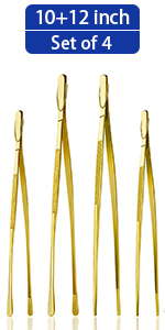 JETKONG 4 Pcs Kitchen Tweezers, 12'' and 10'' Stainless Steel Cooking Tweezers Set, High-Precision Tweezers Tongs for Cooking, Repairing, Seafood and BBQ (Black)