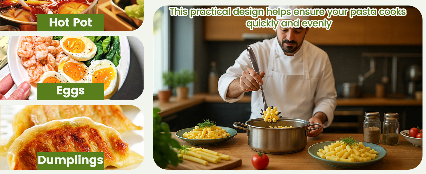 HANSGO Stainless Steel Pasta Server, 13 Inch Spaghetti Fork with Teeth & Drainage Holes - Heat Insulated Handle for Serving Pasta, Stirring Sauces, Tossing Salads & Draining Vegetables