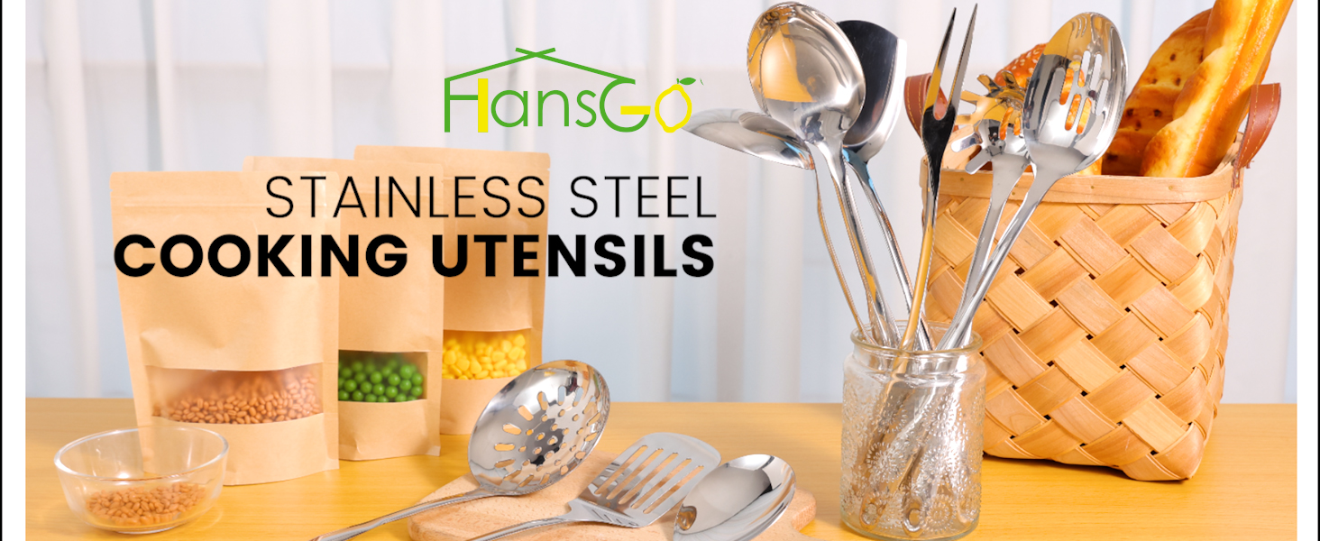 HANSGO Stainless Steel Pasta Server, 13 Inch Spaghetti Fork with Teeth & Drainage Holes - Heat Insulated Handle for Serving Pasta, Stirring Sauces, Tossing Salads & Draining Vegetables