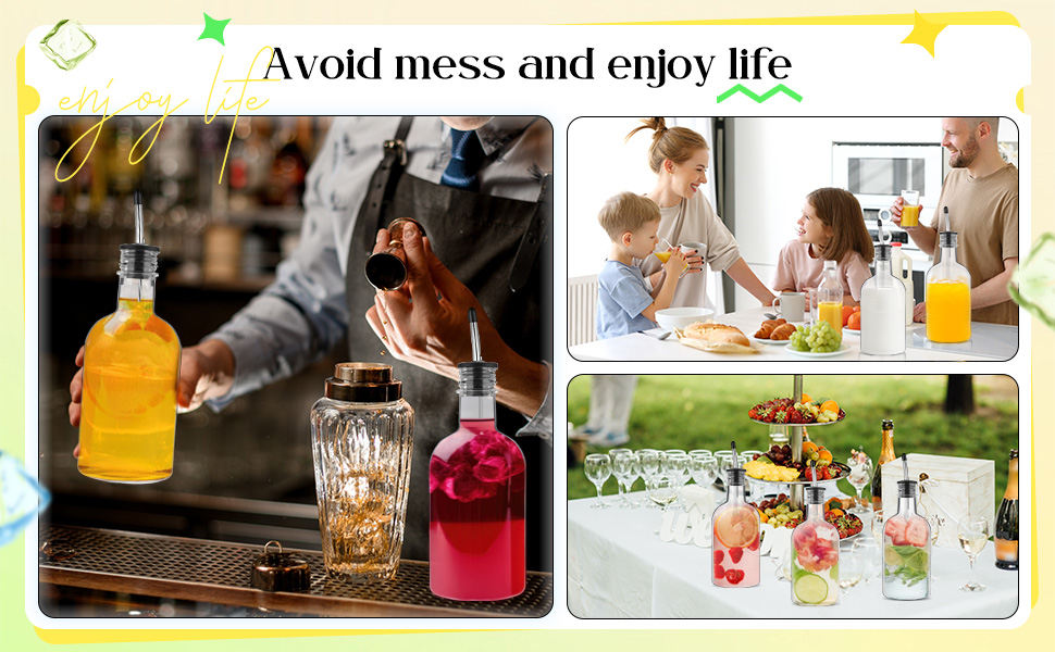 Maxcheck 3 Sets 16 oz Plastic Long Neck Bottles with Pourer and Caps Plastic Juice Pour Bottles with Stainless Steel Bottle Pourer Tapered Spout for Liquor Juice Store Syrup