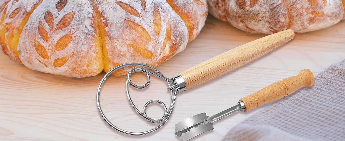 ALLTOP Danish Dough Whisk - Ultimate Dutch Mixer Hand Utensil with Stainless Steel Dough Hook - Essential Sourdough Stirring Stick for Perfect Bread Making Tool