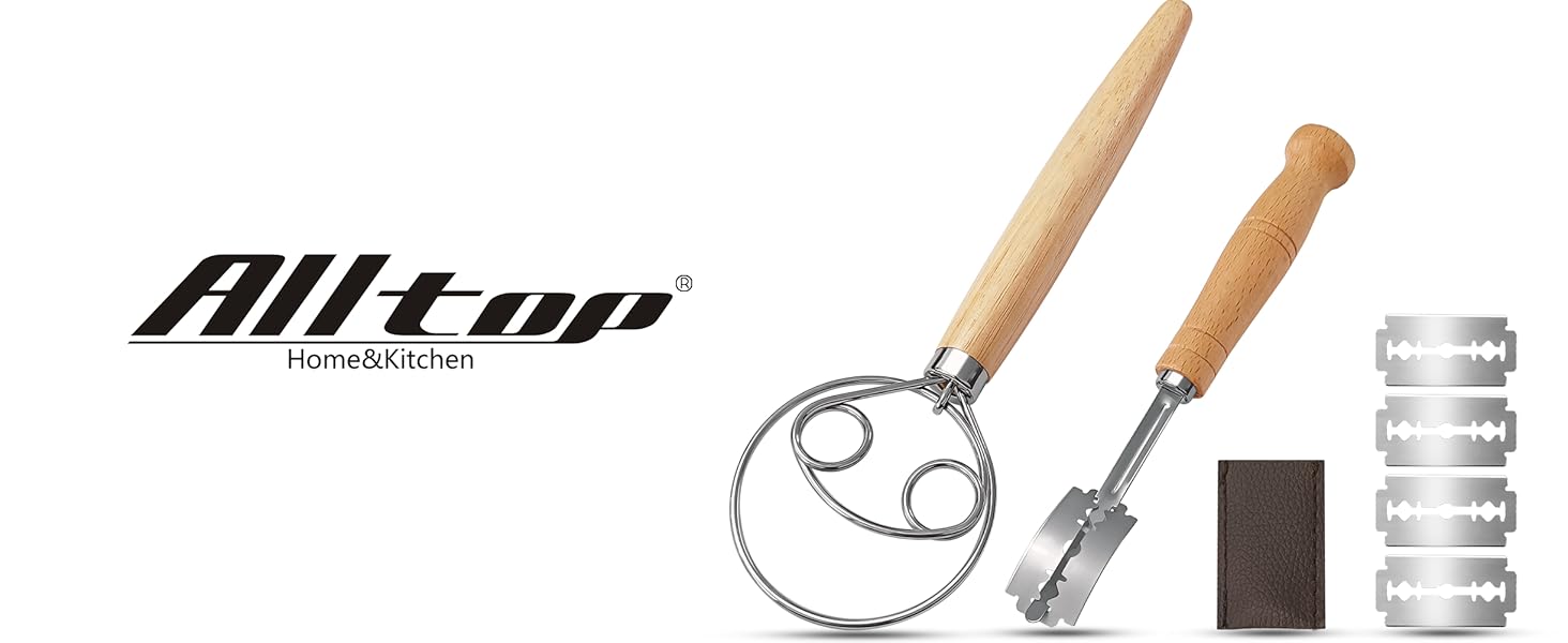 ALLTOP Danish Dough Whisk - Ultimate Dutch Mixer Hand Utensil with Stainless Steel Dough Hook - Essential Sourdough Stirring Stick for Perfect Bread Making Tool