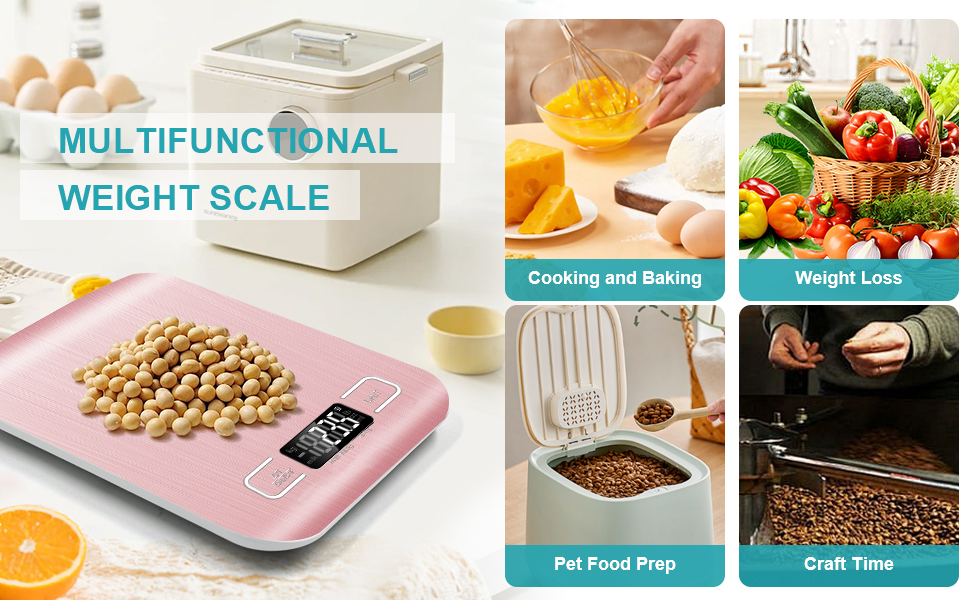 Food Scale, 11lb Kitchen Scale with 6 Units Tare Function & LCD Display, 0.05oz/1g Stainless Steel Digital Food Scale Grams and Ounces for Baking, Cooking, Dieting and Meal Prep (Batteries Included)