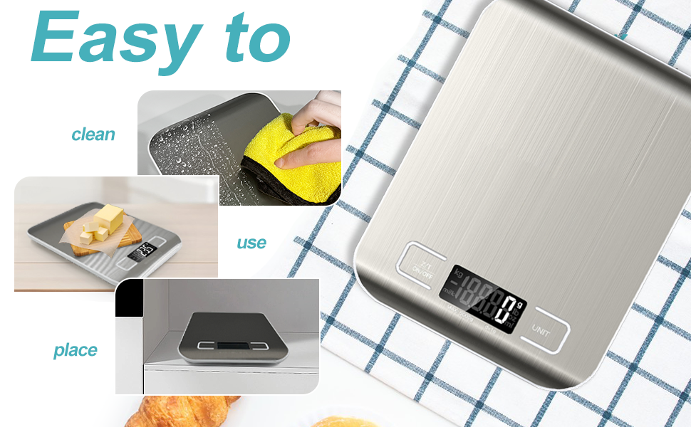 Food Scale, 11lb Kitchen Scale with 6 Units Tare Function & LCD Display, 0.05oz/1g Stainless Steel Digital Food Scale Grams and Ounces for Baking, Cooking, Dieting and Meal Prep (Batteries Included)