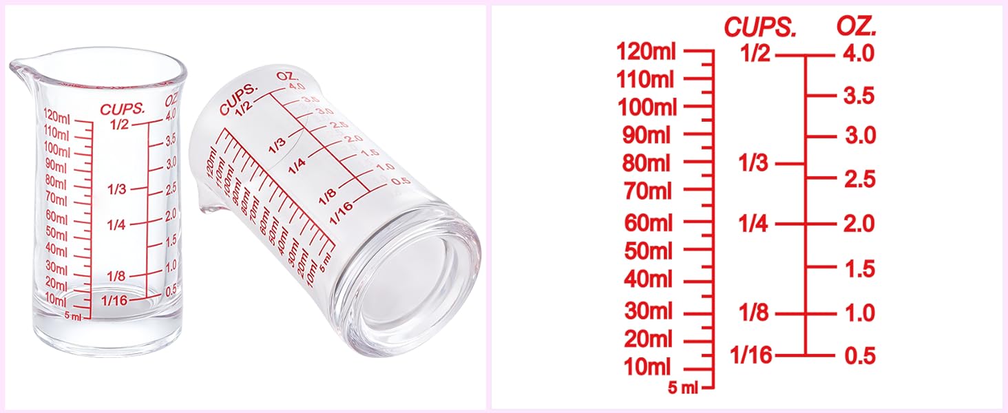 Ackers 4oz Glass Measuring Cup – Shot Glass with Ounce,Ml,Cups Markings for Kitchen & Bar(Red Line)