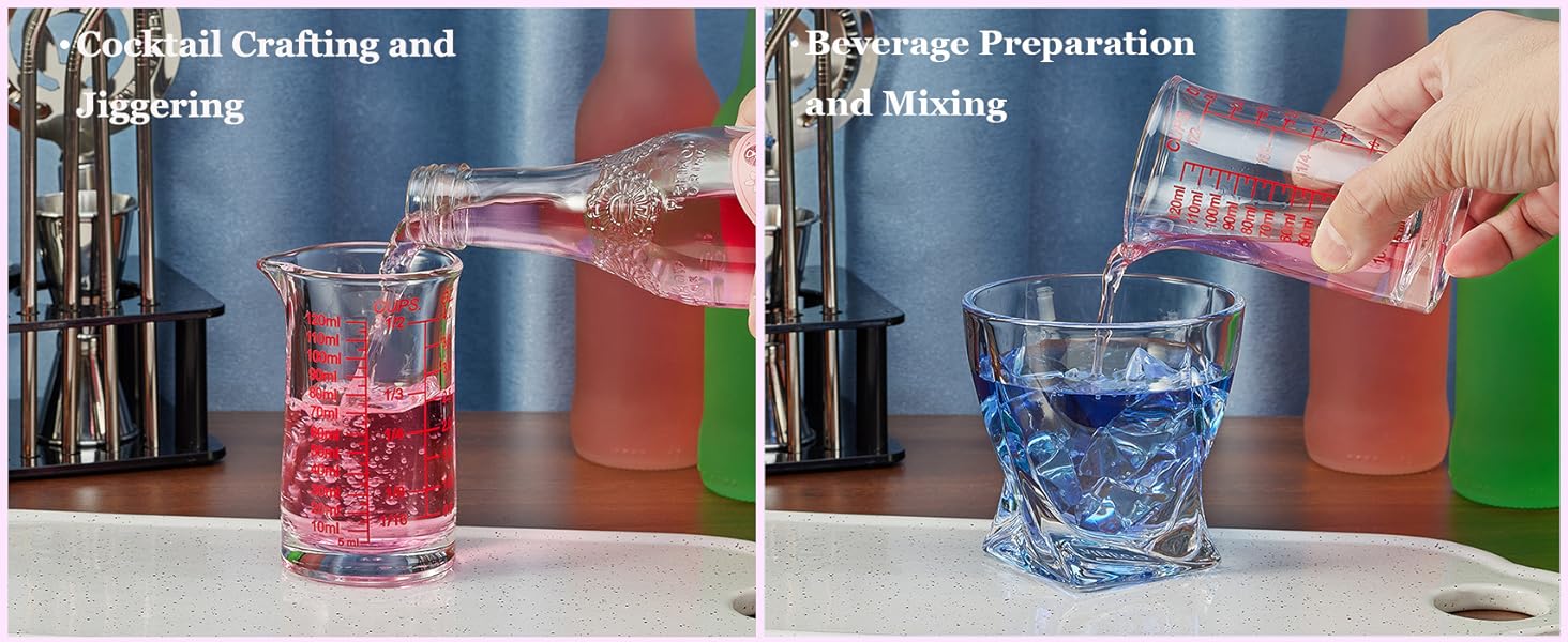 Ackers 4oz Glass Measuring Cup – Shot Glass with Ounce,Ml,Cups Markings for Kitchen & Bar(Red Line)