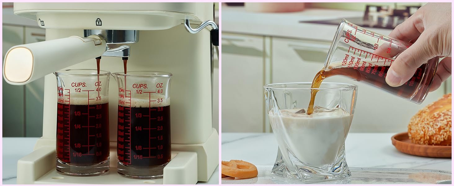 Ackers 4oz Glass Measuring Cup – Shot Glass with Ounce,Ml,Cups Markings for Kitchen & Bar(Red Line)