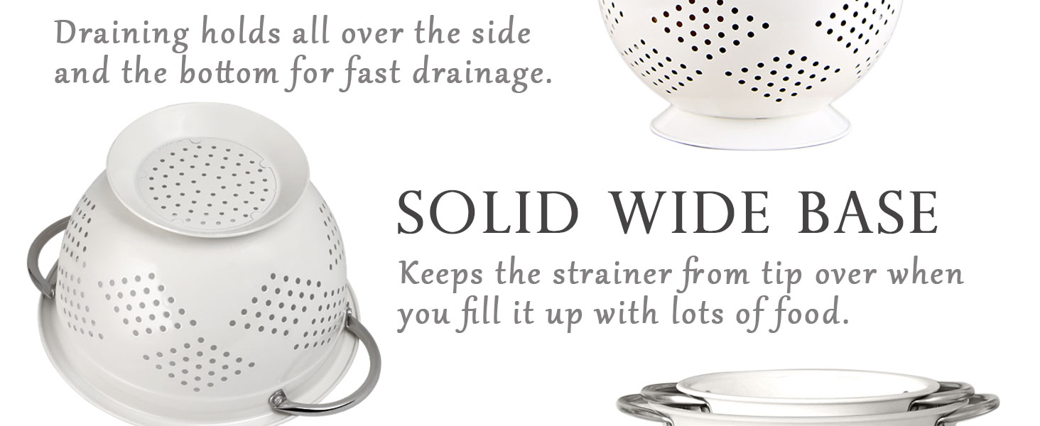 Rorence Powder Coated Steel Colanders: 3 Quart and 5 Quart Set of 2 - White