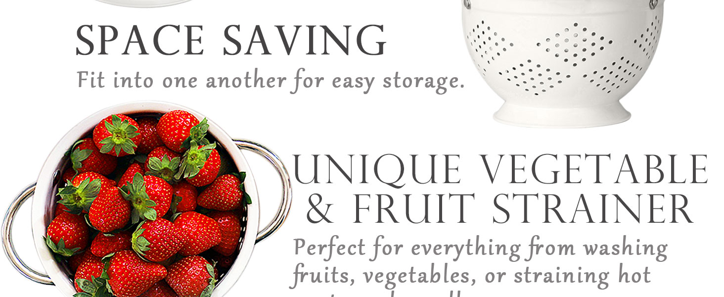 Rorence Powder Coated Steel Colanders: 3 Quart and 5 Quart Set of 2 - White