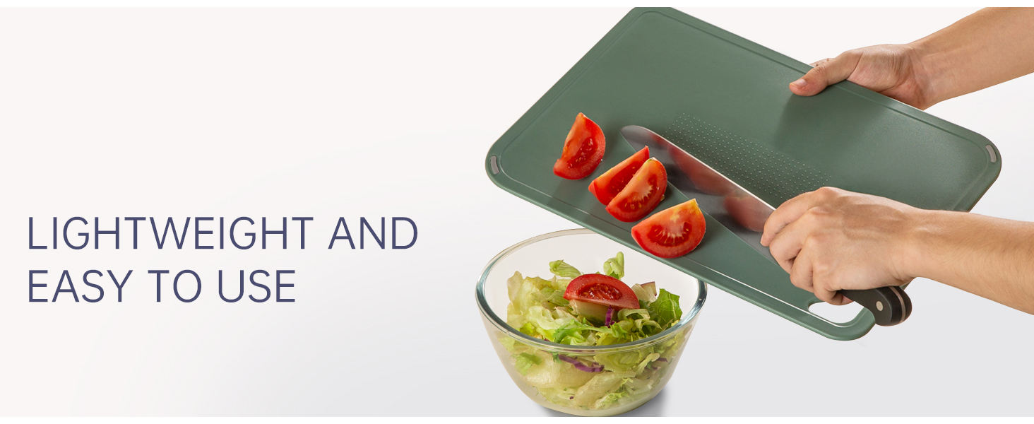 Plastic Cutting Board Set of 3-Cutting Boards for Kitchen BPA Free, Large-Small Chopping Boards Non-Slip for Cooking Camping Dishwasher Safe, Reversible, with Grip Handle, 15"×10"×0.6" Green