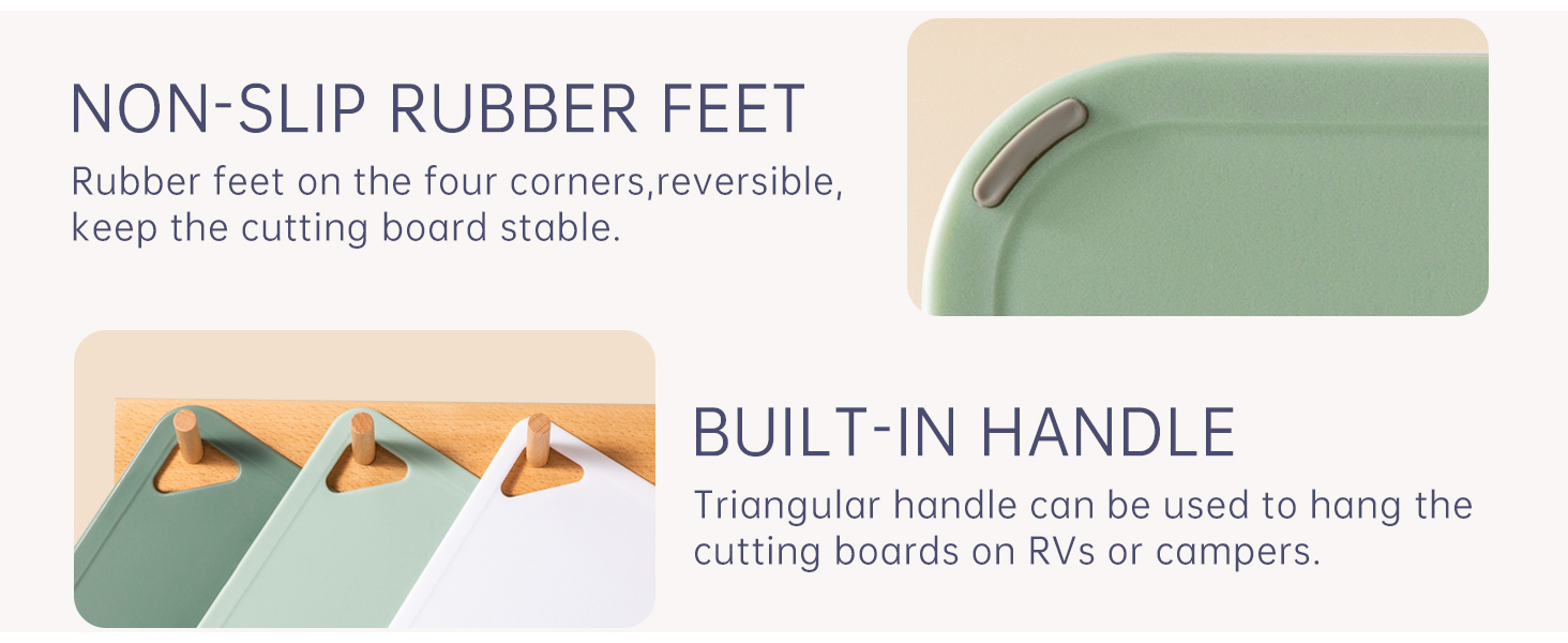 Plastic Cutting Board Set of 3-Cutting Boards for Kitchen BPA Free, Large-Small Chopping Boards Non-Slip for Cooking Camping Dishwasher Safe, Reversible, with Grip Handle, 15"×10"×0.6" Green