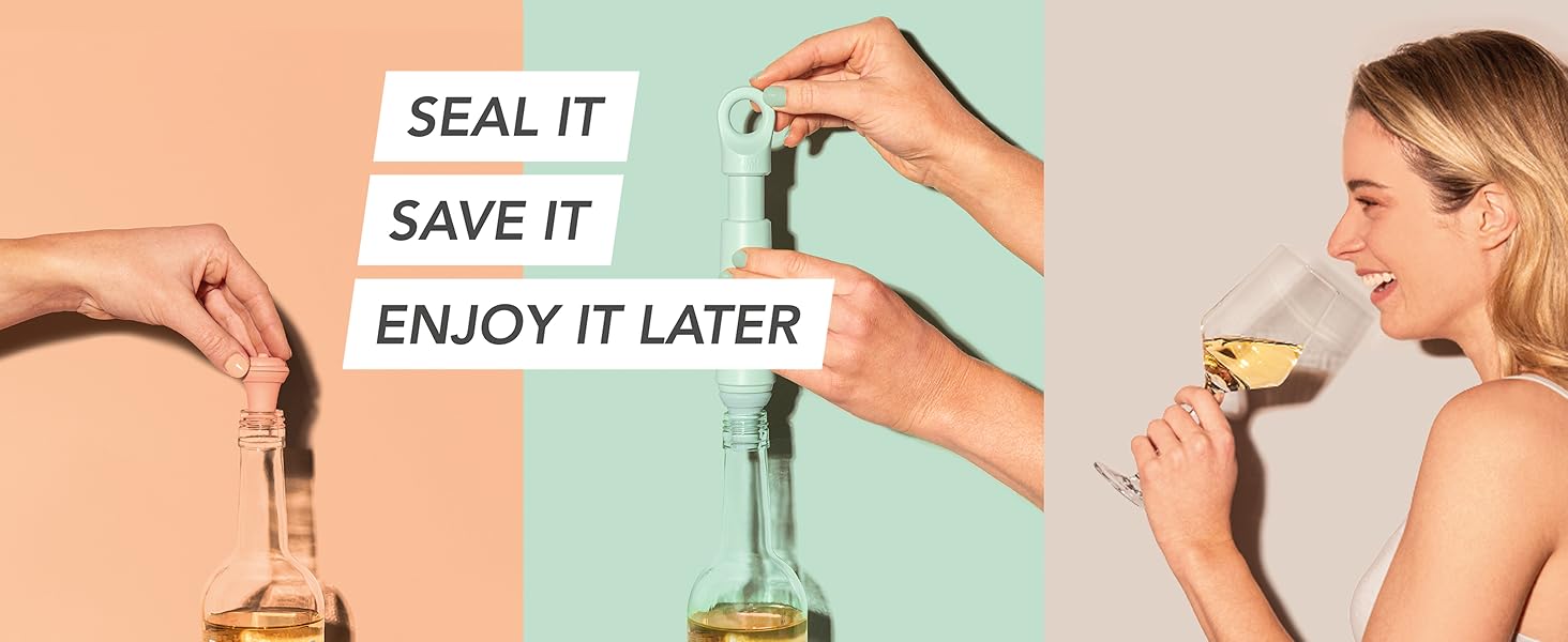 Vacu Vin Wine Saver Vacuum Stoppers - Airtight Seal for Opened Bottles to Preserve the Freshness Up to 10 Days - Easy to Use Perfect for Every Occasion, Set of 4 - Multicolor