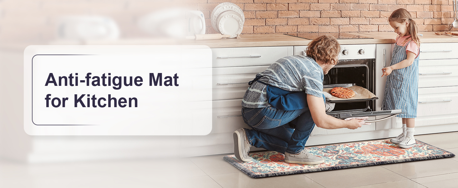 KIMODE Anti Fatigue Kitchen Mat, Boho Vintage Kitchen Rugs Sets of 2, Cushioned Non-Slip Kitchen Mats for Floor, Comfort Kitchen Floor Mats for Sink, Laundry, Desk Orange/Purple,17