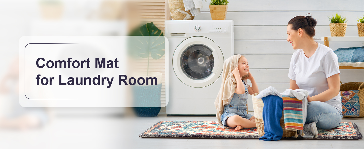 KIMODE Anti Fatigue Kitchen Mat, Boho Vintage Kitchen Rugs Sets of 2, Cushioned Non-Slip Kitchen Mats for Floor, Comfort Kitchen Floor Mats for Sink, Laundry, Desk Orange/Purple,17