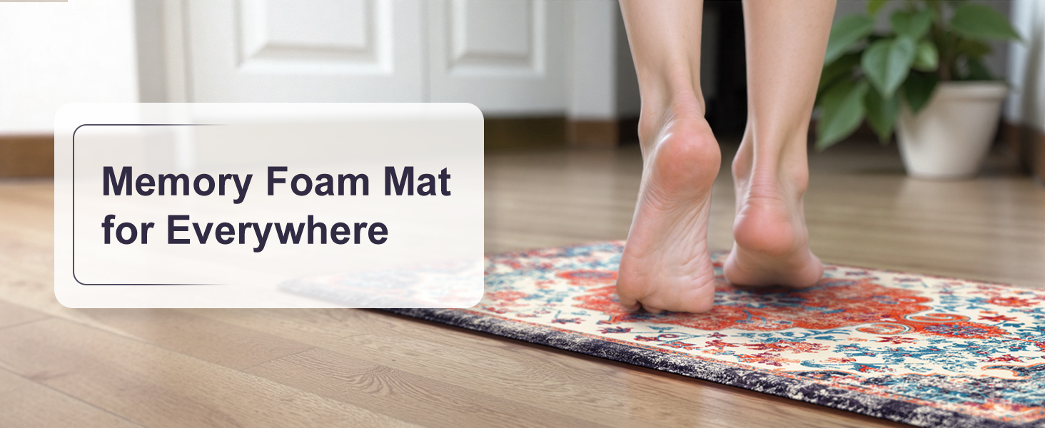 KIMODE Anti Fatigue Kitchen Mat, Boho Vintage Kitchen Rugs Sets of 2, Cushioned Non-Slip Kitchen Mats for Floor, Comfort Kitchen Floor Mats for Sink, Laundry, Desk Orange/Purple,17