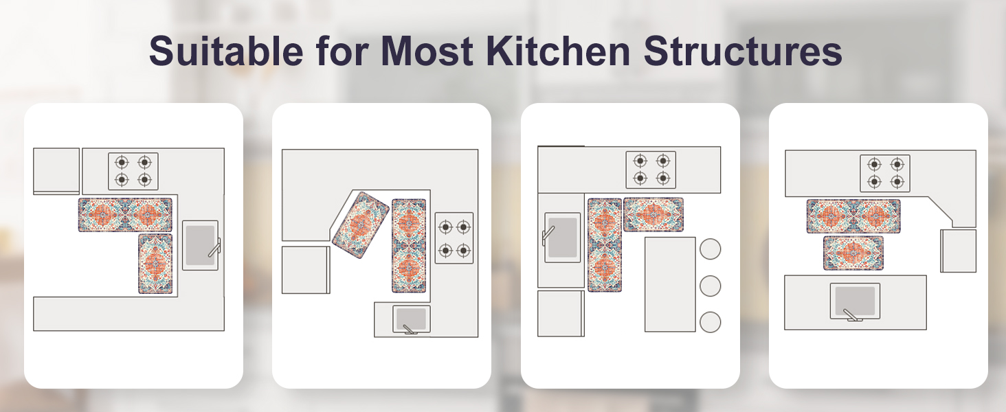 KIMODE Anti Fatigue Kitchen Mat, Boho Vintage Kitchen Rugs Sets of 2, Cushioned Non-Slip Kitchen Mats for Floor, Comfort Kitchen Floor Mats for Sink, Laundry, Desk Orange/Purple,17