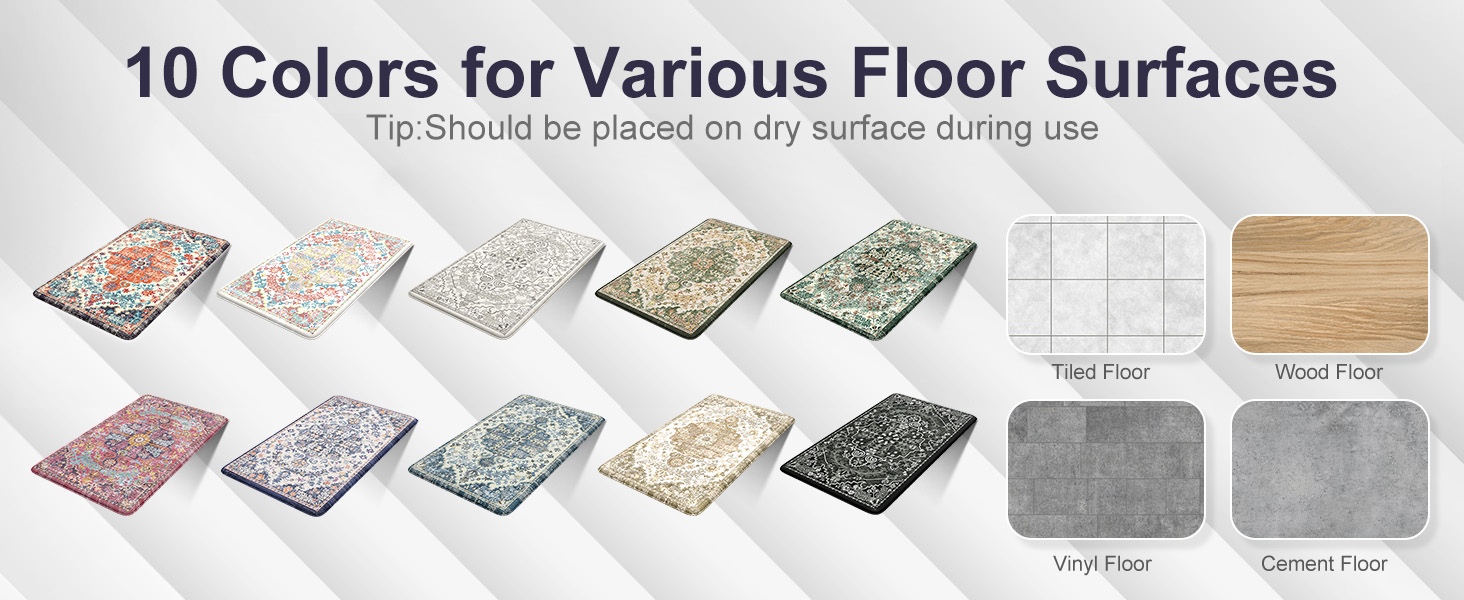 KIMODE Anti Fatigue Kitchen Mat, Boho Vintage Kitchen Rugs Sets of 2, Cushioned Non-Slip Kitchen Mats for Floor, Comfort Kitchen Floor Mats for Sink, Laundry, Desk Orange/Purple,17