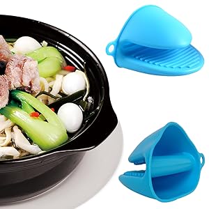 Silicone Kitchen Oven Mitts Set, Mini Finger Protector Cooking Pinch Grips Pot Holder Toaster Oven Accessories,BBQ Baking Mittens Heat Resistant Gloves, 2 Pairs(Black and Cool Gray)