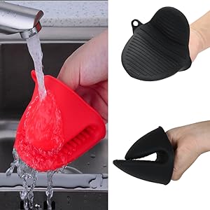 Silicone Kitchen Oven Mitts Set, Mini Finger Protector Cooking Pinch Grips Pot Holder Toaster Oven Accessories,BBQ Baking Mittens Heat Resistant Gloves, 2 Pairs(Black and Cool Gray)