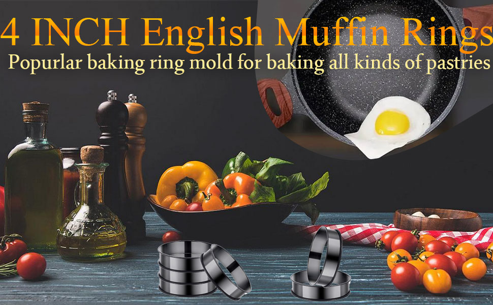 12Packs Crumpet Rings Nonstick 4 Inch English Muffin Ring Stainless Steel Double Rolled Tart Rings Metal Pastry Cooking Baking Ring Molds