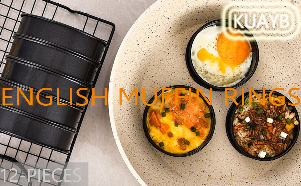 12Packs Crumpet Rings Nonstick 4 Inch English Muffin Ring Stainless Steel Double Rolled Tart Rings Metal Pastry Cooking Baking Ring Molds