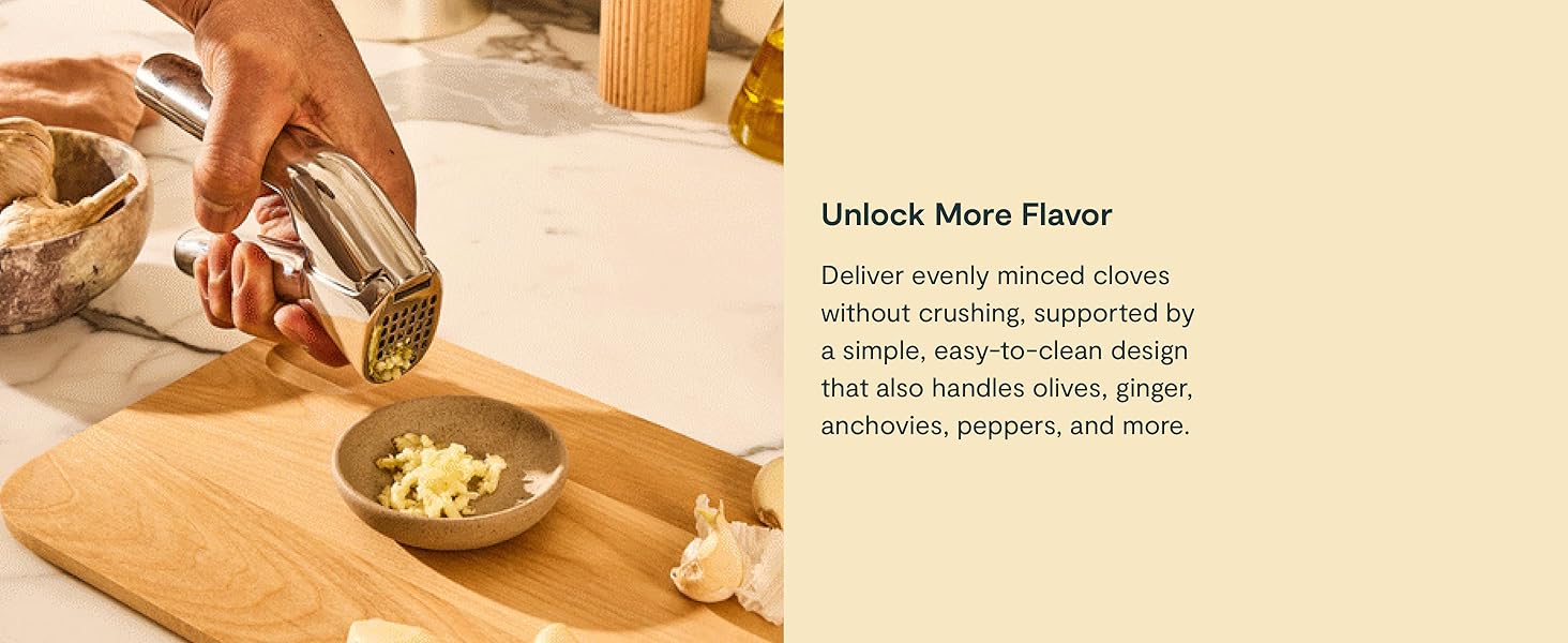 Caraway Kitchen Gadget Set - 5 Piece Kitchen Essentials - Stainless Steel - Includes Can Opener, Pizza Cutter, Garlic Press, Ice Cream Scoop, Vegetable Peeler, and Storage Organizer