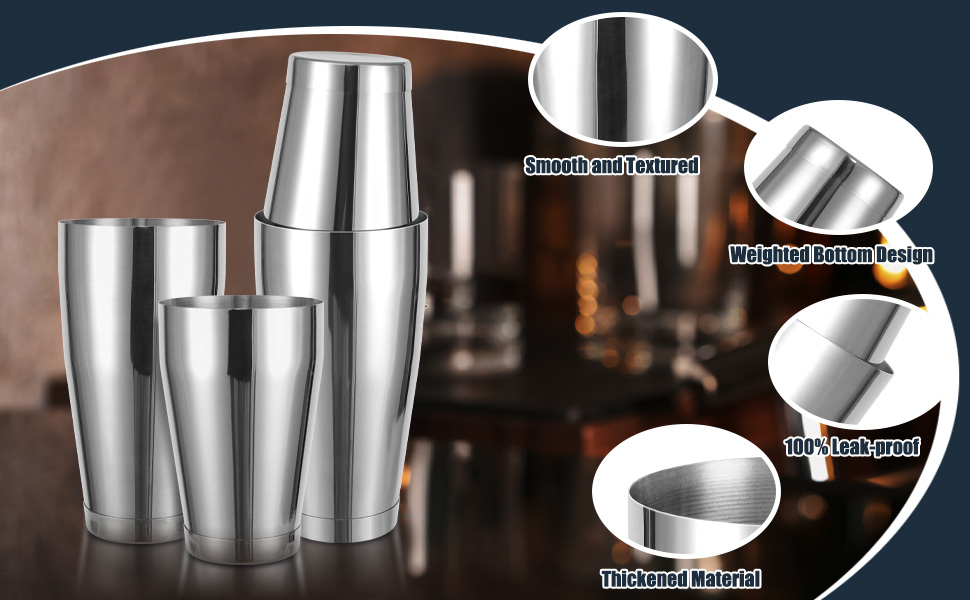 Mwellewm 8 Pcs Cocktail Shaker Boston Shaker Set Professional Bartender Kit Bar Stainless Steel Drink Shaker Bartending Martini Tin with 18oz & 28oz Mixed Alcohol Tool for Beginner(Silver)