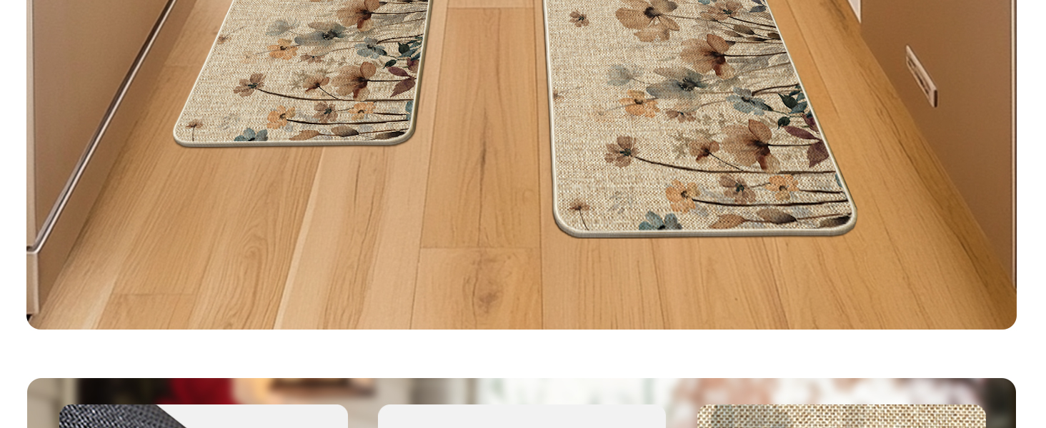 Artoid Mode Brown Poppy Floral Leaves Spring Kitchen Mats Set of 2, Spring Home Decor Low-Profile Kitchen Rugs for Floor - 17x29 and 17x47 Inch