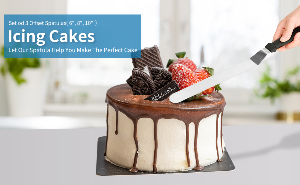 3 PCS Icing Spatulas, Offset Spatula, Stainless Steel Cake Decorating Spatulas Set 6/8/10 inch Professional Angled Cake Spatula Plastic Frosting Handle for Home, Kitchen or Bakery by XEKIGU