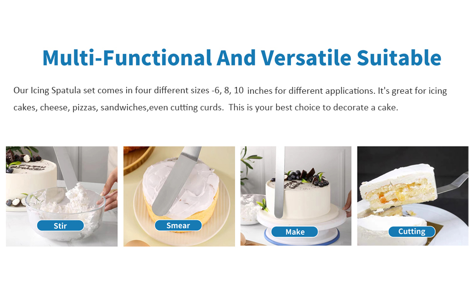 3 PCS Icing Spatulas, Offset Spatula, Stainless Steel Cake Decorating Spatulas Set 6/8/10 inch Professional Angled Cake Spatula Plastic Frosting Handle for Home, Kitchen or Bakery by XEKIGU