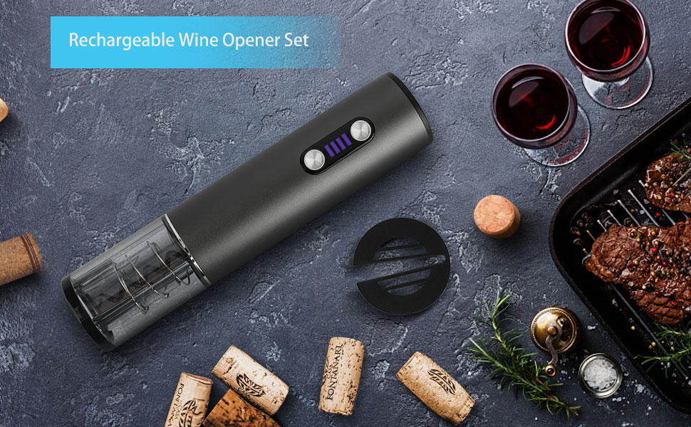 Electric Wine Opener Wine Gifts Bottle Openers Kit with Foil Cutter, Wine Aerator Pourer, Vacuum Stopper USB C Rechargeable Cordless Electric Wine Corkscrew Gift Set