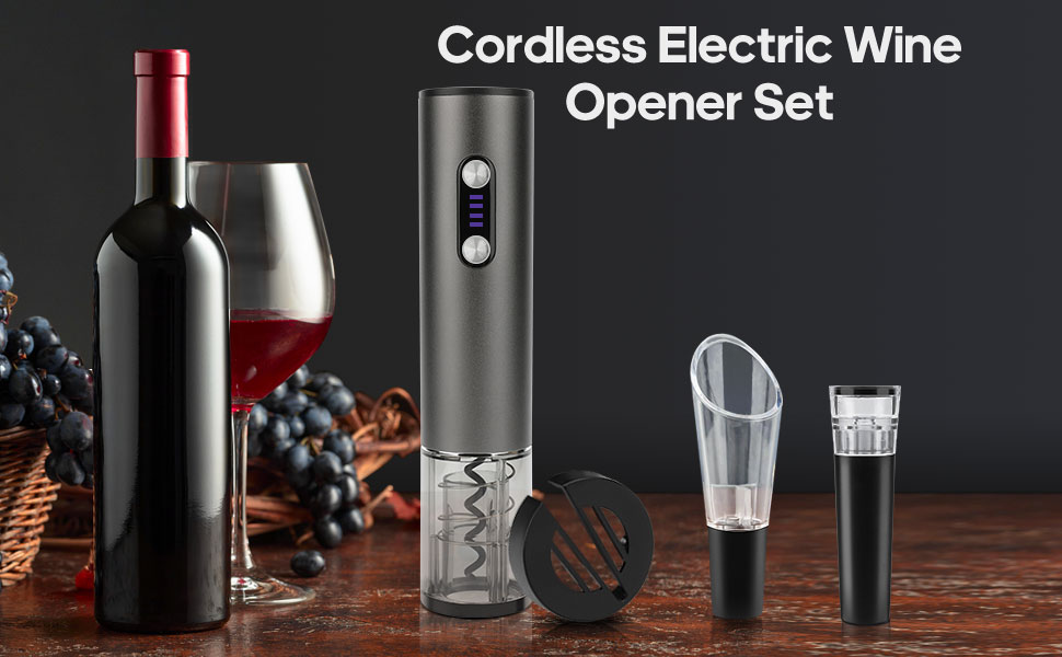 Electric Wine Opener Wine Gifts Bottle Openers Kit with Foil Cutter, Wine Aerator Pourer, Vacuum Stopper USB C Rechargeable Cordless Electric Wine Corkscrew Gift Set