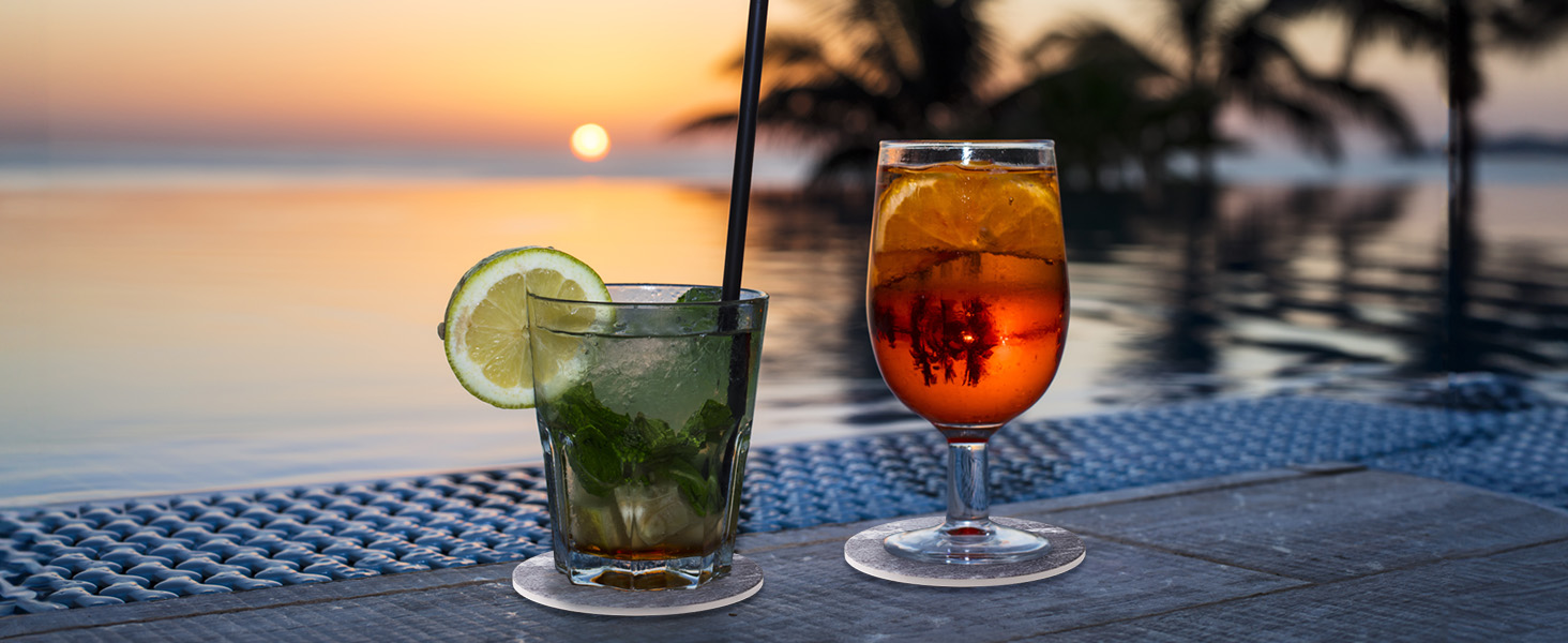 LIFVER Drinks Coasters Set of 4, Living Room Decor, Ceramic Absorbent Coasters with Cork Base, Protect Wooden Table or Furniture from Scratched, Drink Coasters with Holder - Grey