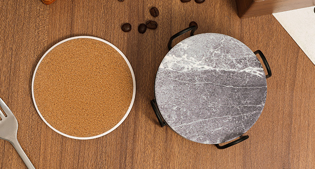 LIFVER Drinks Coasters Set of 4, Living Room Decor, Ceramic Absorbent Coasters with Cork Base, Protect Wooden Table or Furniture from Scratched, Drink Coasters with Holder - Grey