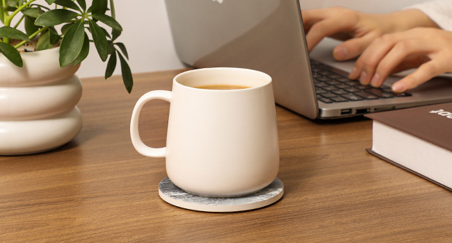 LIFVER Drinks Coasters Set of 4, Living Room Decor, Ceramic Absorbent Coasters with Cork Base, Protect Wooden Table or Furniture from Scratched, Drink Coasters with Holder - Grey