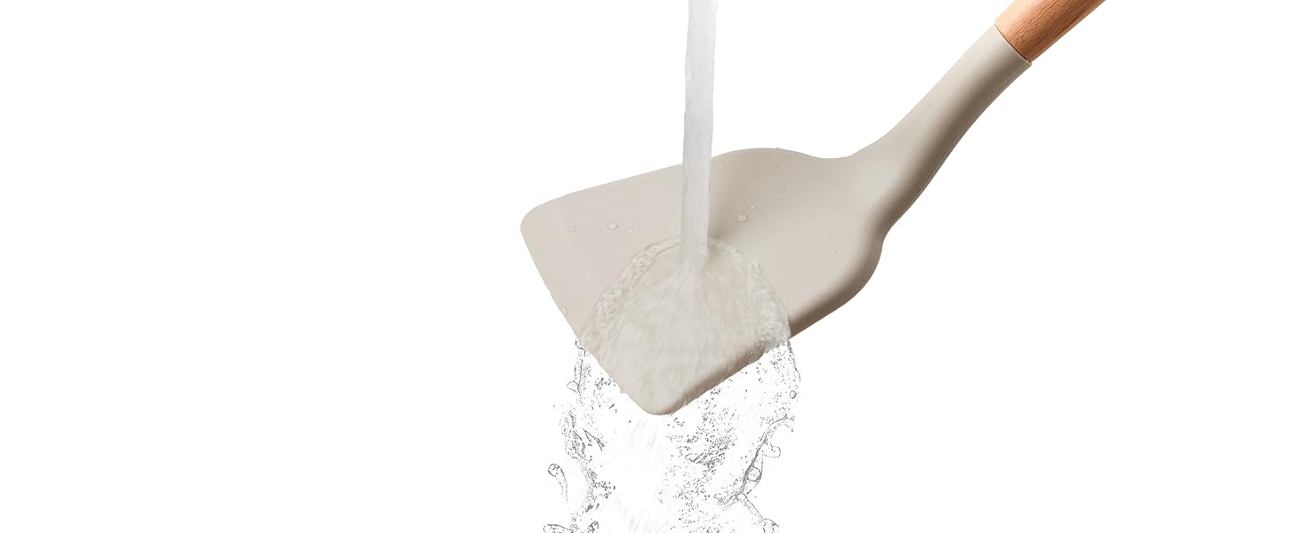 E-far Silicone Cooking Utensils Set, 10-Piece Heat Resistant Kitchen Utensils Set with Wooden Handle for Nonstick Cookware, Kitchen Nonstick Tools Spatula Whisk Tongs Ladle, Non-toxic & Healthy(Khaki)