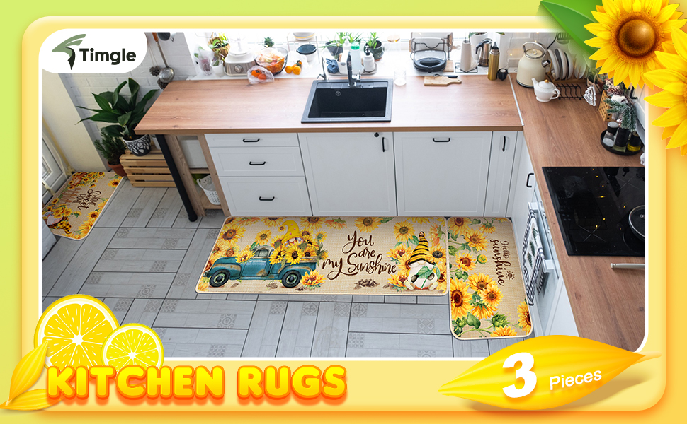 Timgle 3 Pcs Bee Kitchen Rugs Gnomes Rug Retro Style Non Slip Kitchen Print Floor Mat Washable Floor Comfortable Mat for Home Office Sink 17 x 29 Inch 17 x 47 Inch