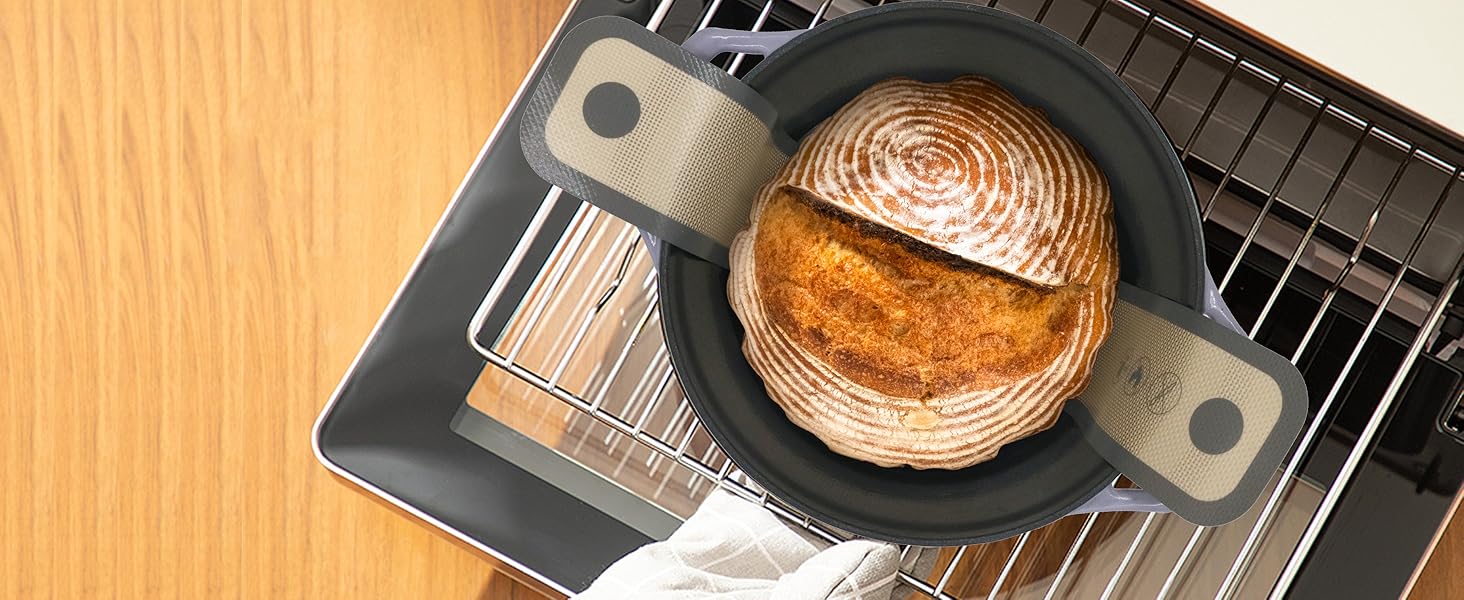 Silicone Bread Sling for Dutch Oven, 2 Pcs Non-Stick & no objectional odor Bread Baking Mat Set, antislip Reusable Bread Sling with Long Handle to Transfer Sourdough, large, Gray