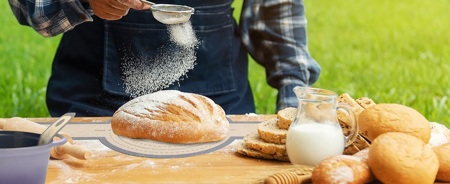 Silicone Bread Sling for Dutch Oven, 2 Pcs Non-Stick & no objectional odor Bread Baking Mat Set, antislip Reusable Bread Sling with Long Handle to Transfer Sourdough, large, Gray