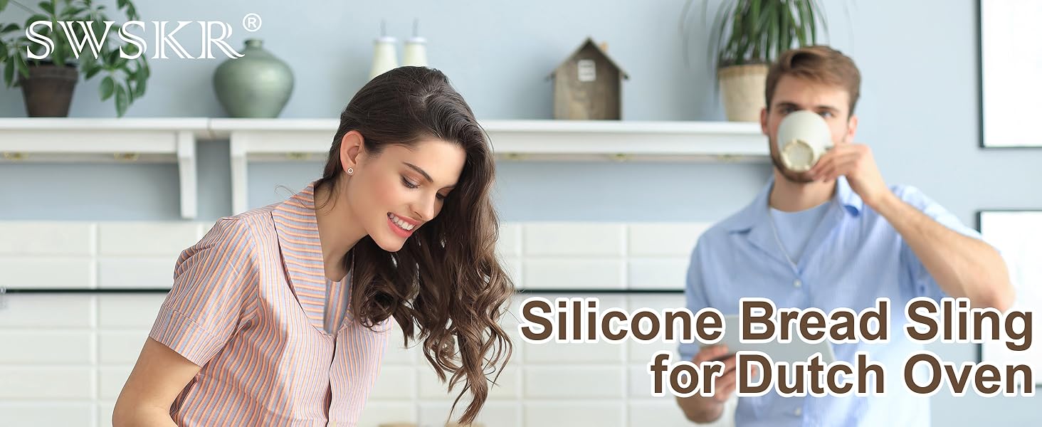 Silicone Bread Sling for Dutch Oven, 2 Pcs Non-Stick & no objectional odor Bread Baking Mat Set, antislip Reusable Bread Sling with Long Handle to Transfer Sourdough, large, Gray